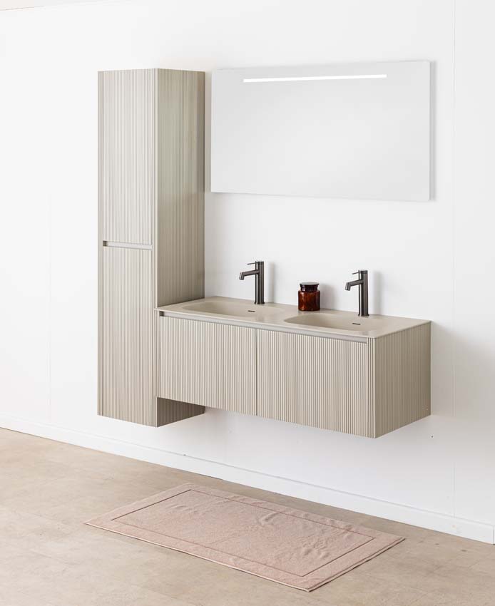 Badkamermeubel Amelia rookgrijs met dubbele wastafel mat 120cm