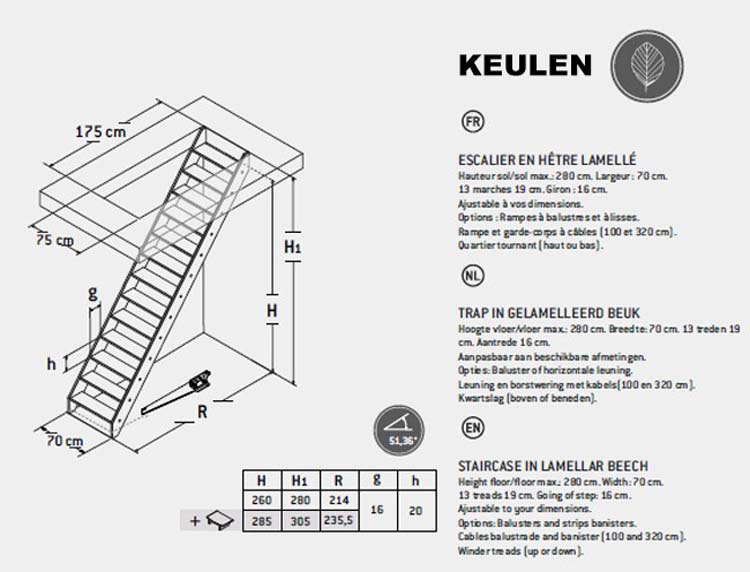 Escalier ouvert Keulen en hêtre