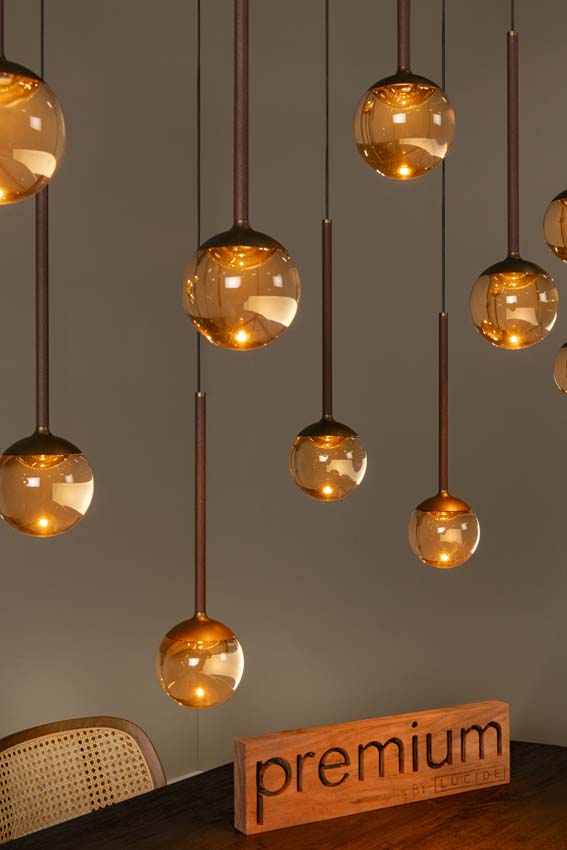Lucide Premium Calina - Suspension - LED dimmable - CCT - 12x7W 2200K/3300K - Café