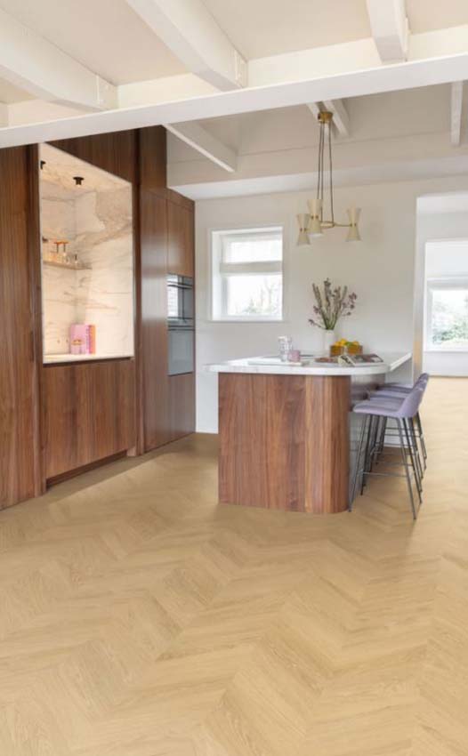 Staal vinyl vloer Floorify Rocky Hongaarse punt blond eik