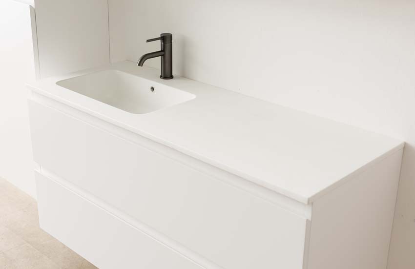 Badkamermeubel Tibo wit met enkele wastafel mat wit 120cm