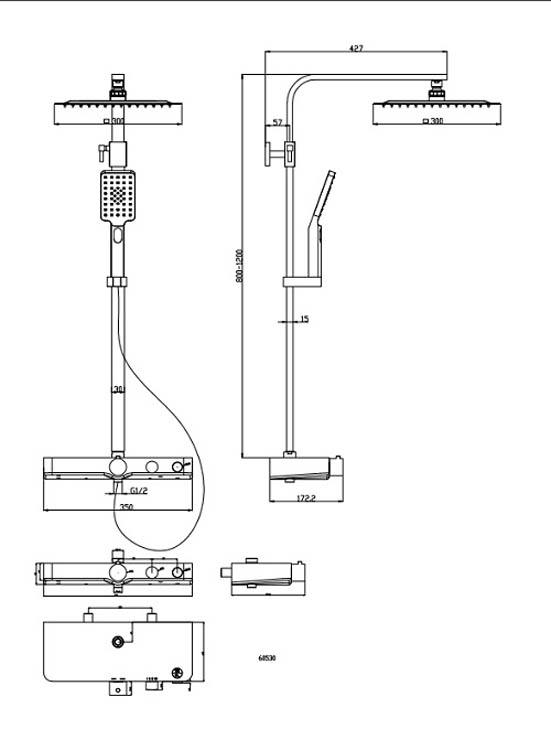 Douchesysteem thermostatisch Olfa chroom-antraciet Douchesysteem thermostatisch Olfa chroom-antraciet