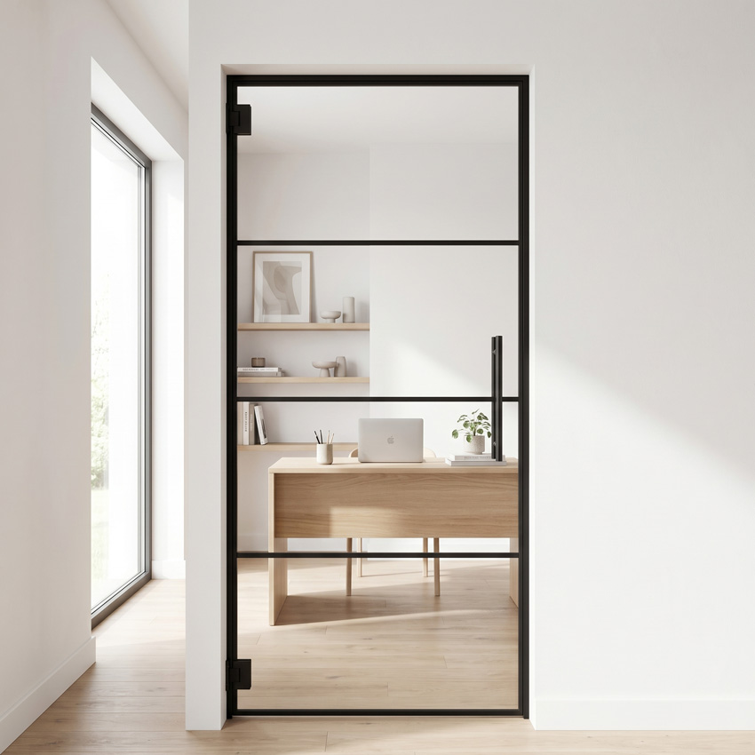 Porte vitrée complète Tyler Black 4R 83x201cm ferrures noires