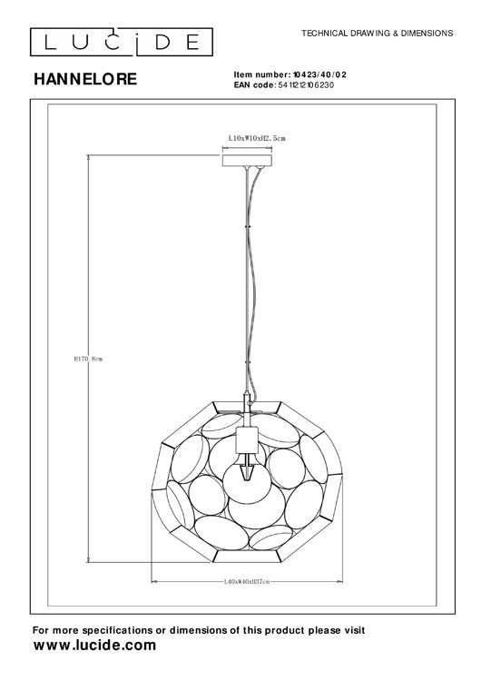 Lucide HANNELORE - Suspension - Ø 40 cm - 1xE27 - Or Mat / Laiton