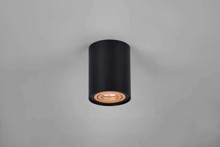 Opbouwspot rond GU10 diameter 9,6 cm zwart-goud