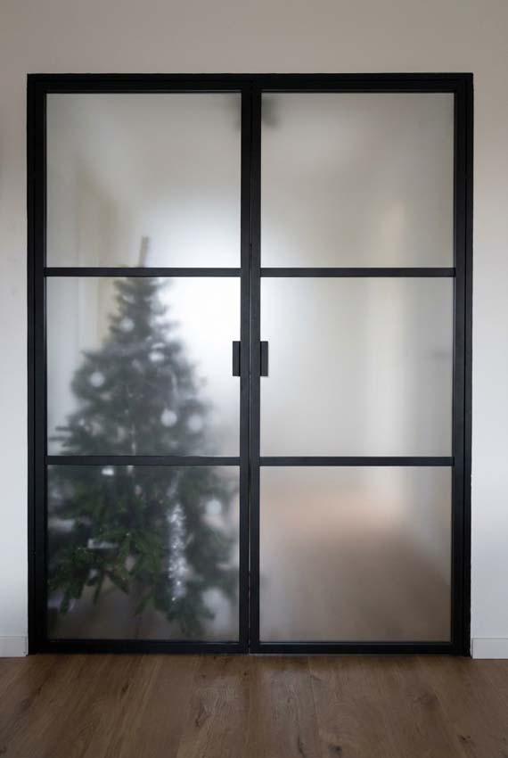 Dubbele glazen binnendeur Luxe Dimaro Nero mat glas op maat zwart links trekkend