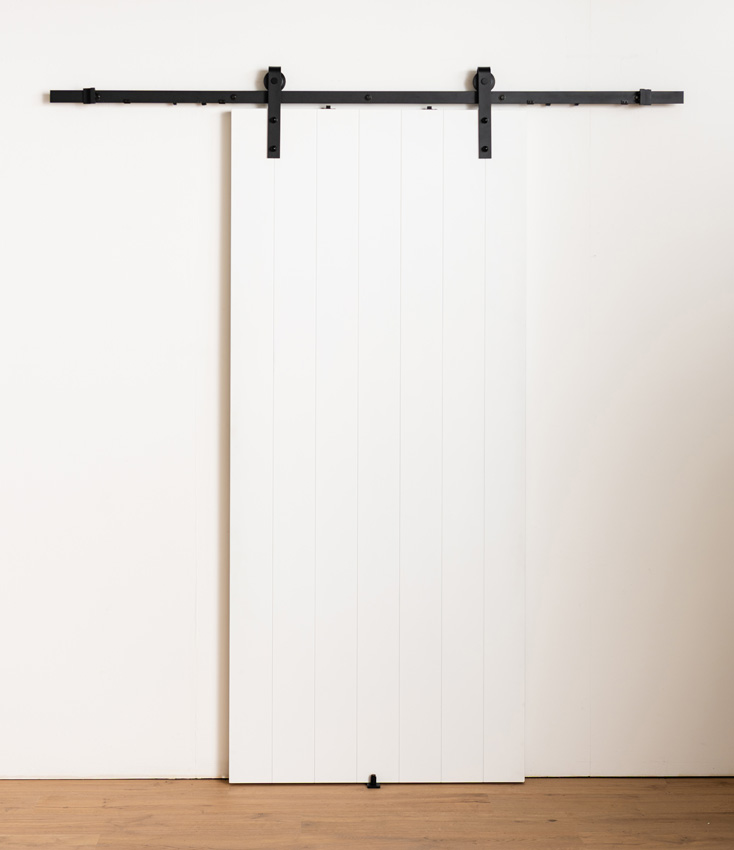 Porte coulissante simple à peindre complète Titus 93x211,5cm + rail robuste noir + guide mural