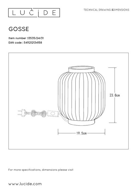 Lucide GOSSE - Lampe de table - Ø 19,5 cm - 1xE14 - Blanc