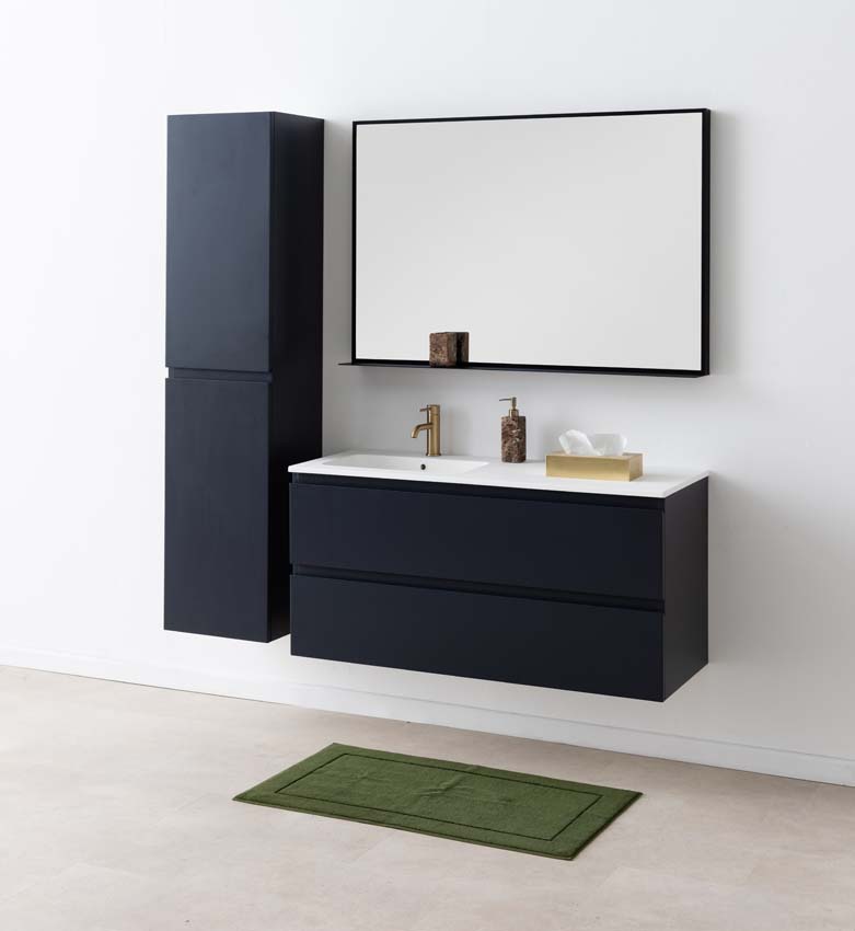 Meuble de salle de bains Tibo gris suspendu avec lavabo simple à gauche blanc mat 120cm