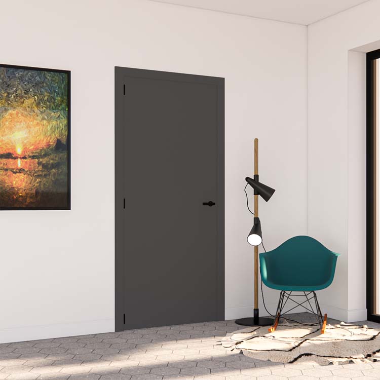Porte intérieure complète Graphite 201,5x93cm avec âme en nid d'abeille réversible + ébrasement 16,5cm