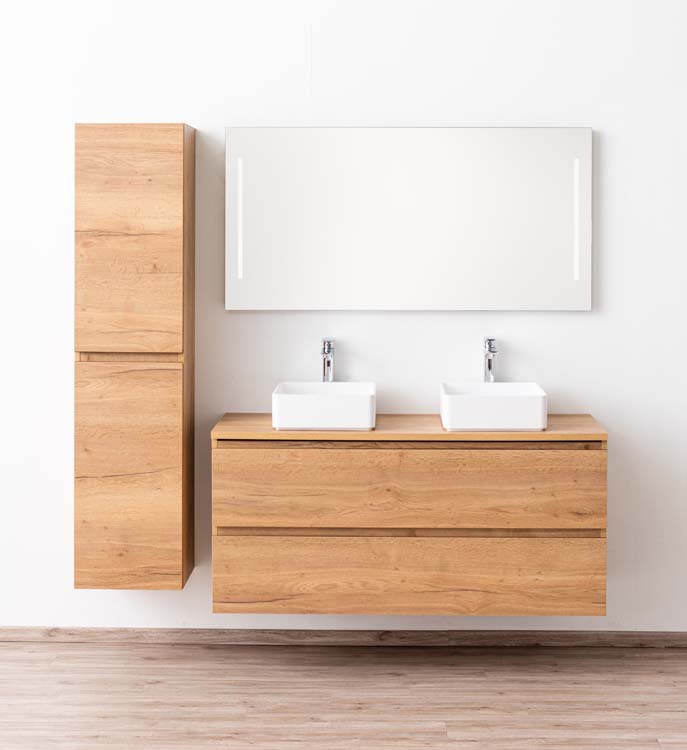 Badmeubel Daria eik goudbruin 1400 mm opbouwtablet melamine Badmeubel Daria eik goudbruin 1400 mm opbouwtablet melamine