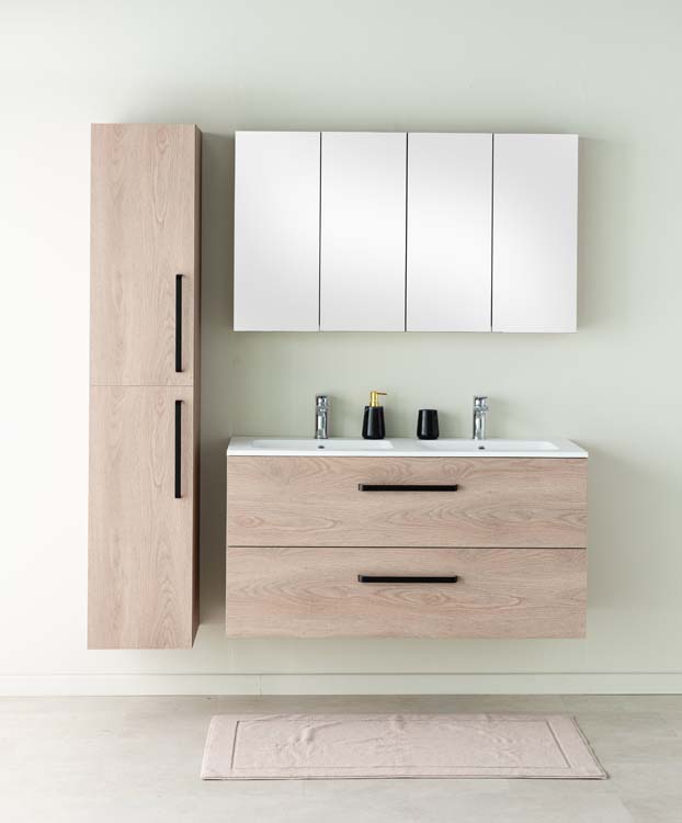 Meuble de salle de bains Bison chêne suspendu avec lavabo simple blanc mat 120cm