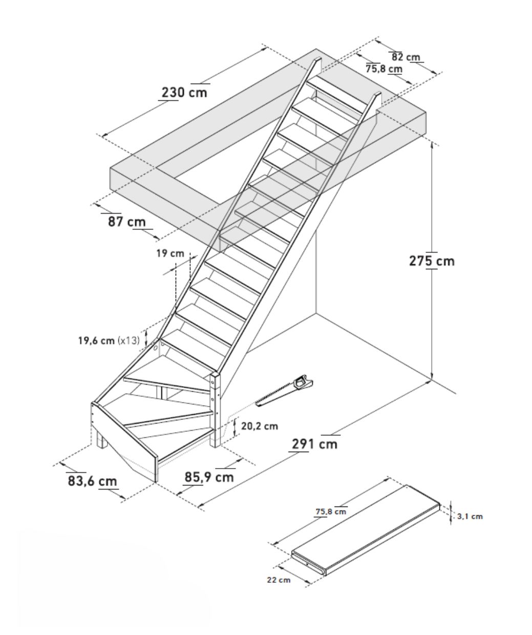 Escalier fermé sapin Leipzig avec quart tournant bas droite