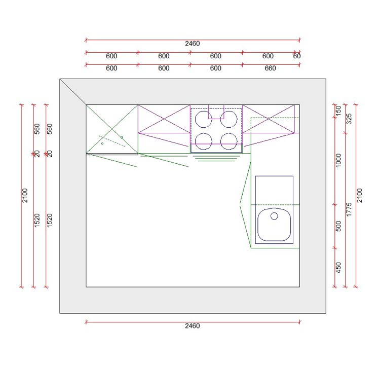 Blokkeuken 11 premium - 245x165cm - kaderdeur - zonder toestellen
