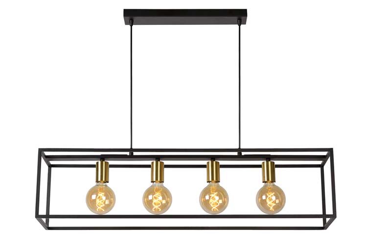 Hanglamp - zwart/goud - vierkant - 4xE27 - 40W