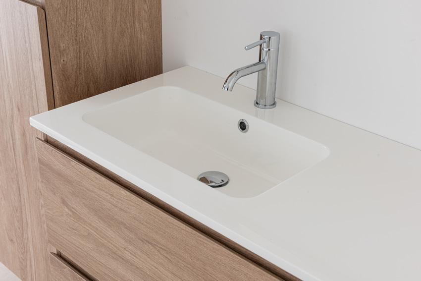 Badkamermeubel Bianca eiklook hangend met enkele wastafel glanzend wit 120,5cm