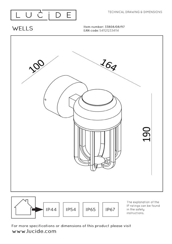 Lucide Essential Wells - Wandlamp binnen/buiten - Ø10cm - LED - 1x8W 2700K - IP54 - Roestbruin
