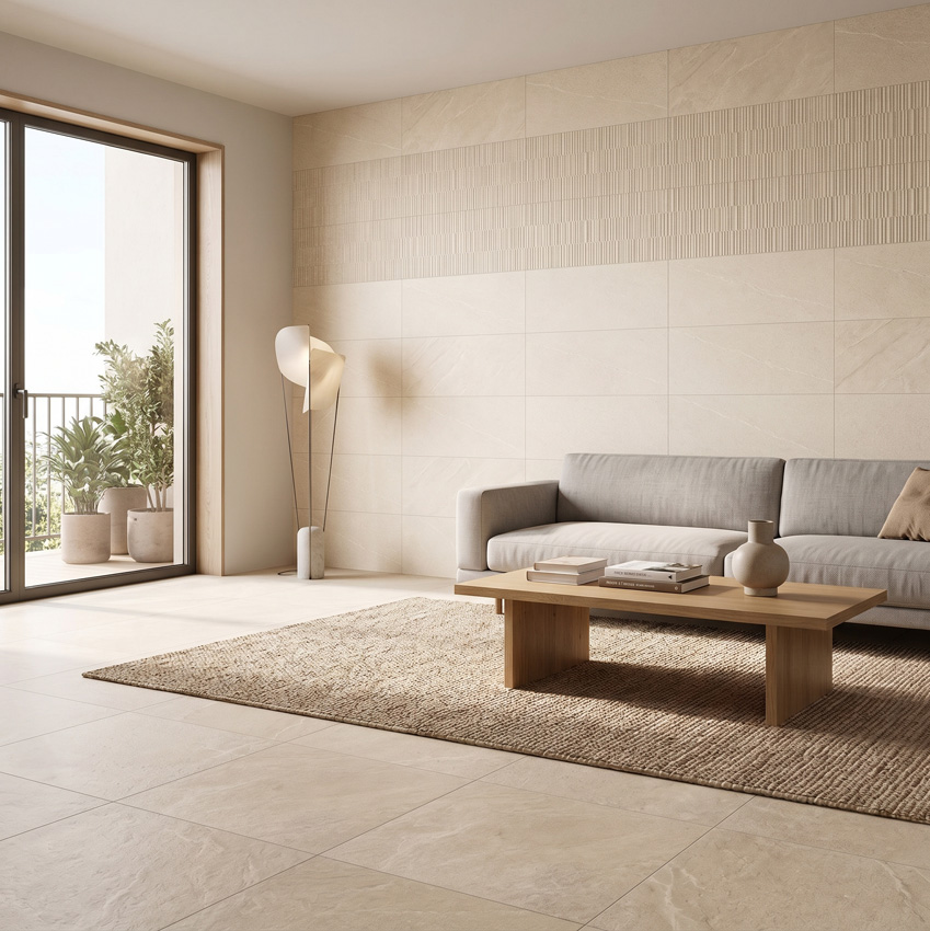 Wandtegel Cliff mat cream decor 33x90cm