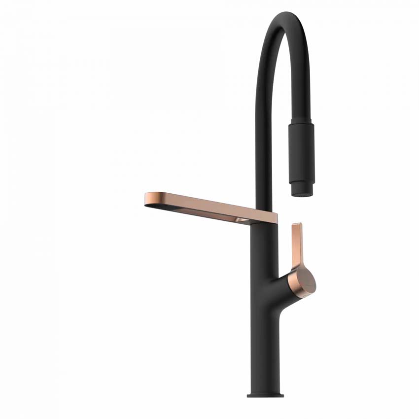 Robinet de cuisine Wasserwerk WK 2 noir mat/or rose avec bec extractible