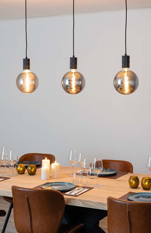 Railverlichting design Béa zwart set 1,2m 3 pendels Bol Chroom E27 3x4W