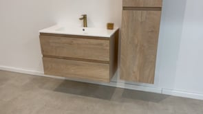 Meuble de salle de bain Tibo en chêne méditerranéen avec lavabo simple blanc mat 90cm