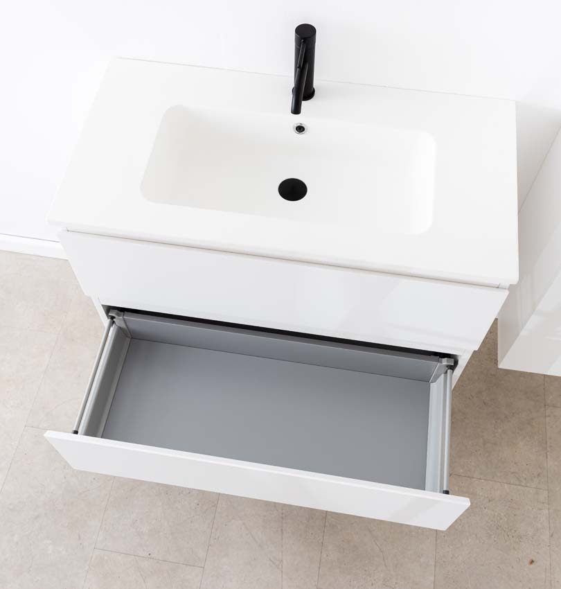 Badkamermeubel Tibo wit met enkele wastafel mat wit 90cm