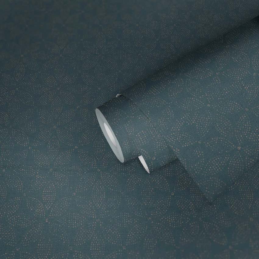Vinyle sur papier peint intissé fleur argent/pétrole/bleu 0,53x10m