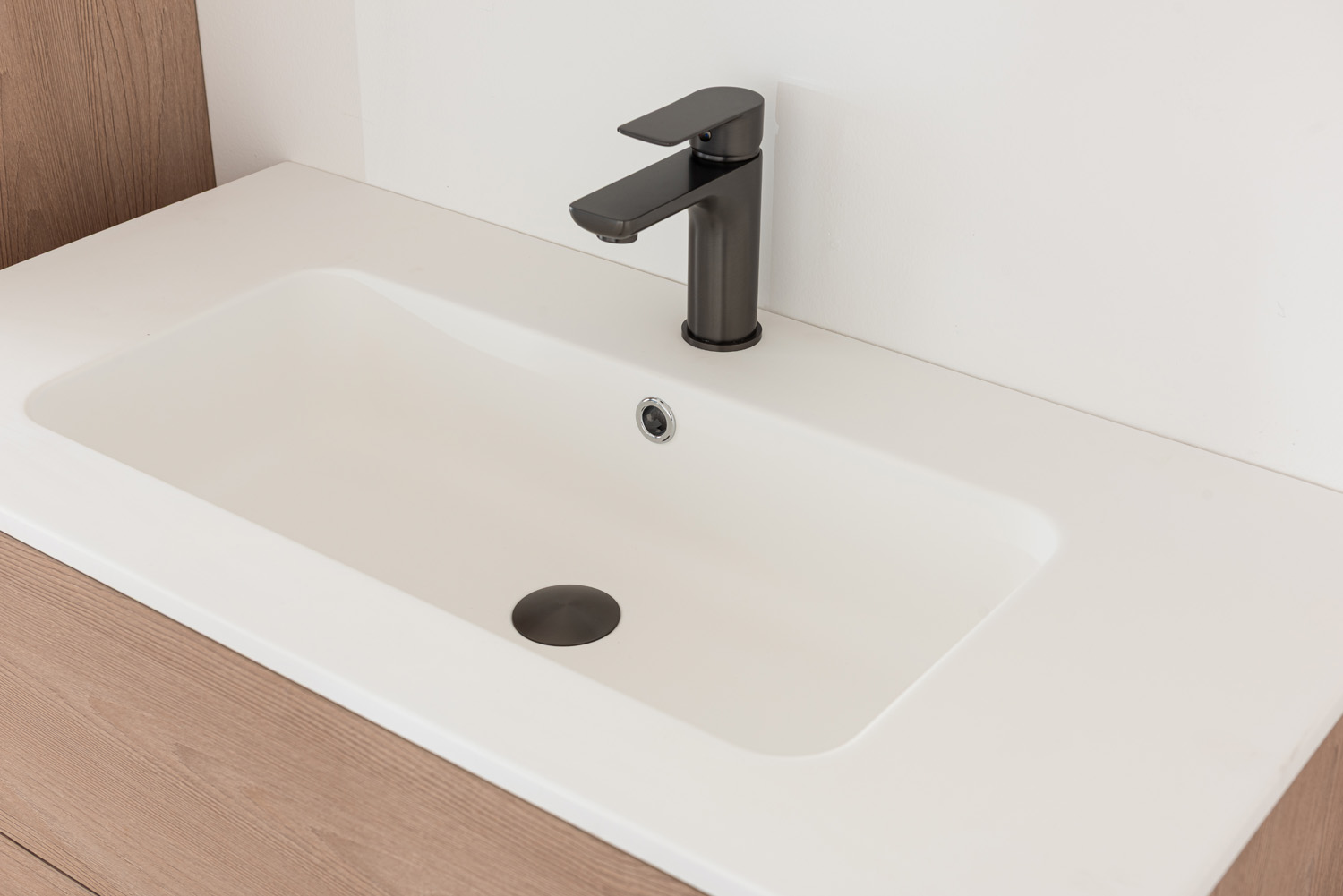 Meuble de salle de bains Tiago chêne Nordic suspendu avec vasque simple blanc brillant 90cm