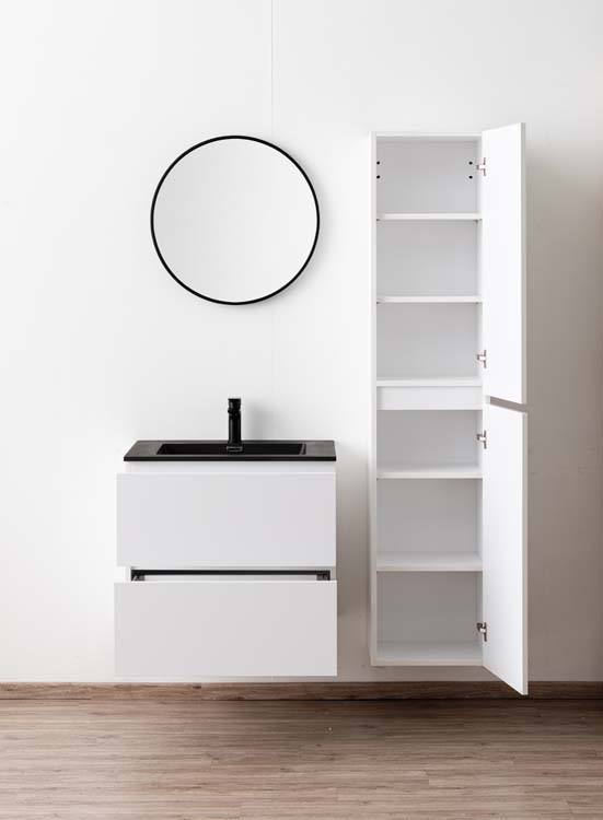 Meuble de salle de bains Pia blanc mat suspendu avec lavabo simple noir mat 70cm