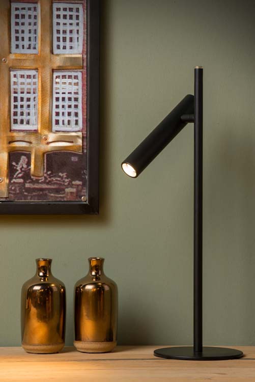 Lucide PHILON - Tafellamp - Ø 13 cm - LED Dimb. - 1x4,5W 3000K - Zwart