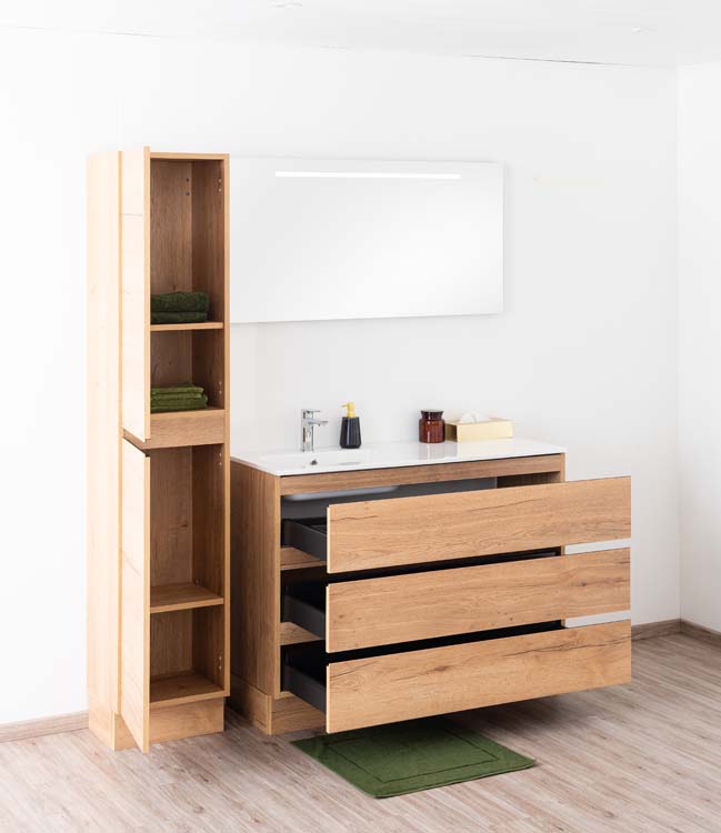 Badmeubel Daria eik goudbruin 1200 mm staand  wastafel glans links