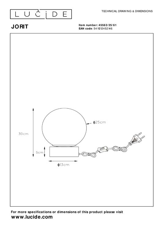 Lucide JORIT - Tafellamp - Ø 25 cm - 1xE27 - Opaal