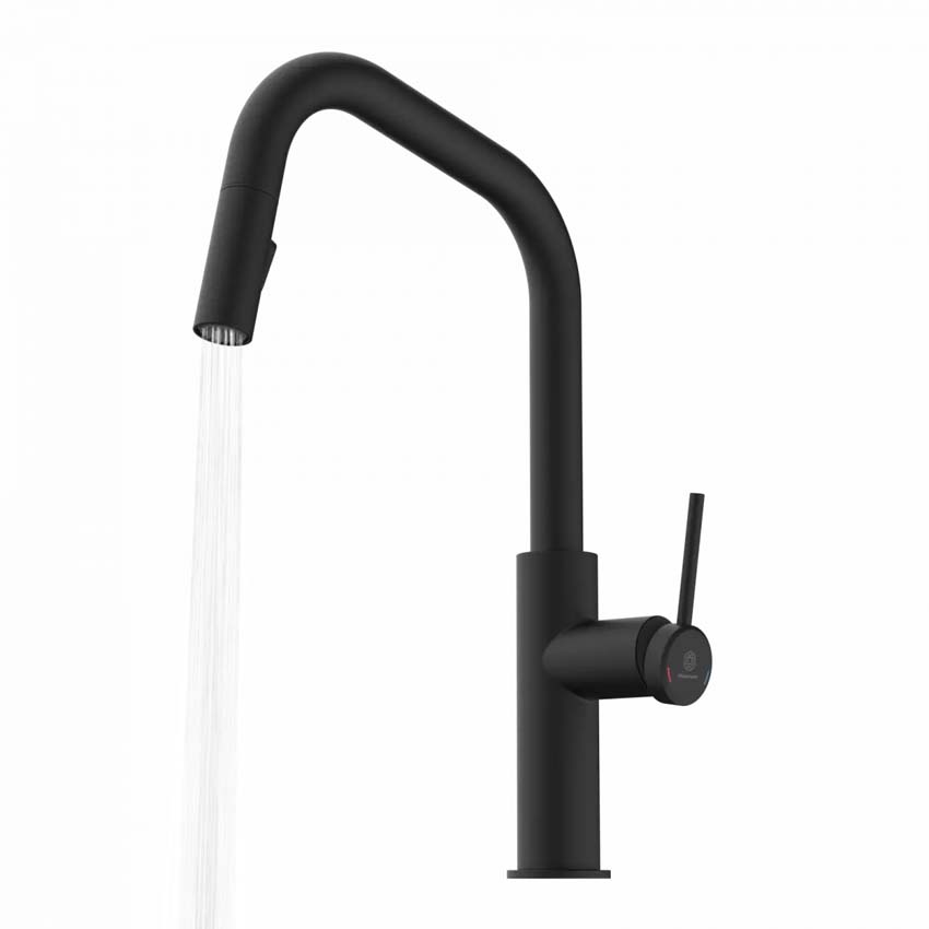 Robinet de cuisine Wasserwerk WK 13 Edge noir mat avec bec extractible