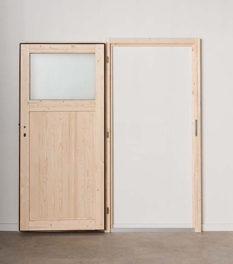 Porte extérieure bois Sorin chinchilla verre 980x1980mm poussant à droite