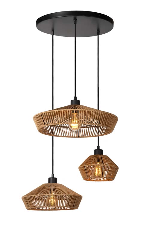 Lucide YUNKAI - Suspension - Ø 60 cm - 3xE27 - Bois clair