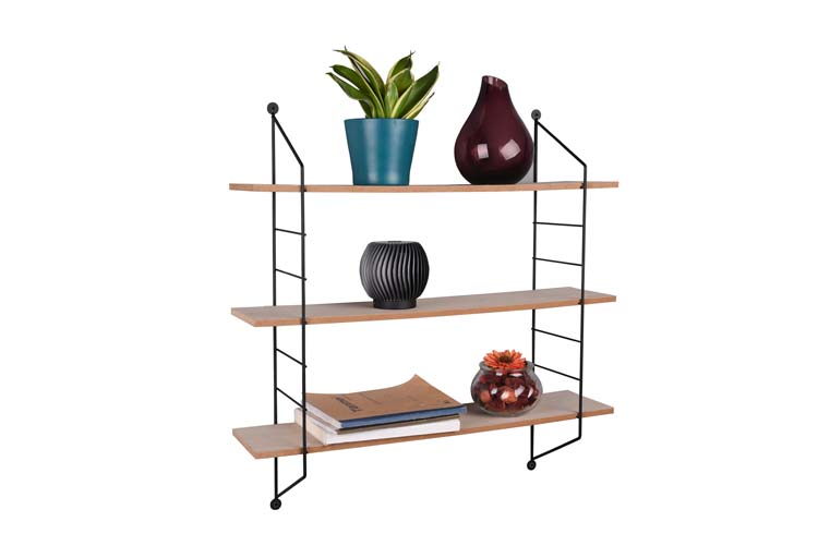 Etagère métal noir 60x62x14,5 cm avec 3 tablettes en bois