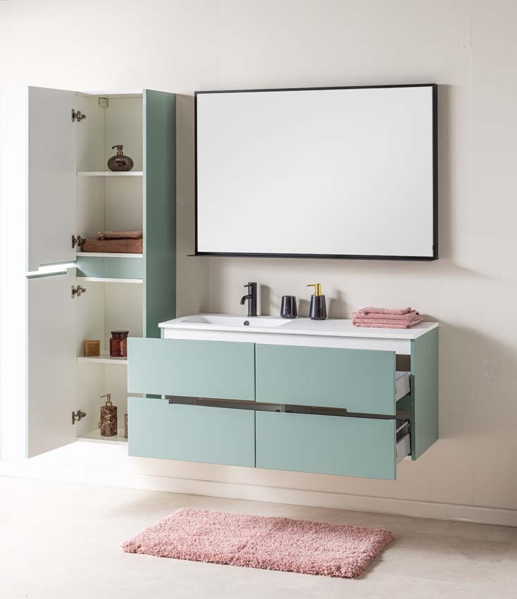 Badkamermeubel Truman grijsgroen hangend met enkele wastafel mat wit links 120cm
