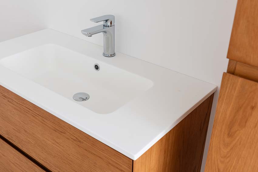 Badkamermeubel Fior eik hangend met enkele wastafel mat wit 90cm