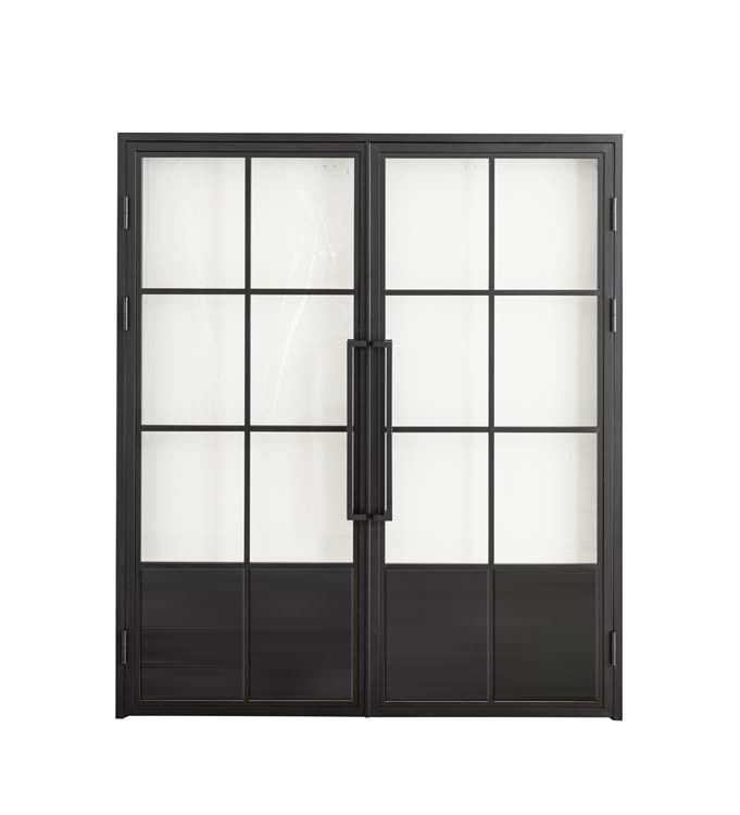 Porte intérieure en acier double Tara 6W verre + panneau ouvrant à gauche sur mesure