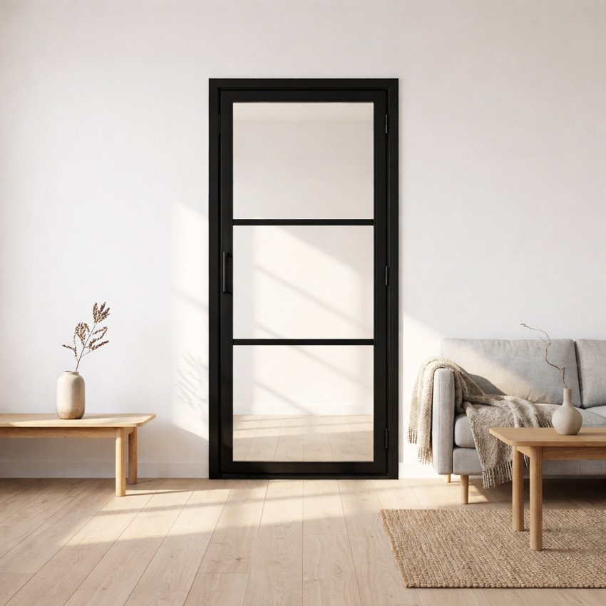 Complete deur 63cm steel look feeling black 3R helder glas 201.5cm