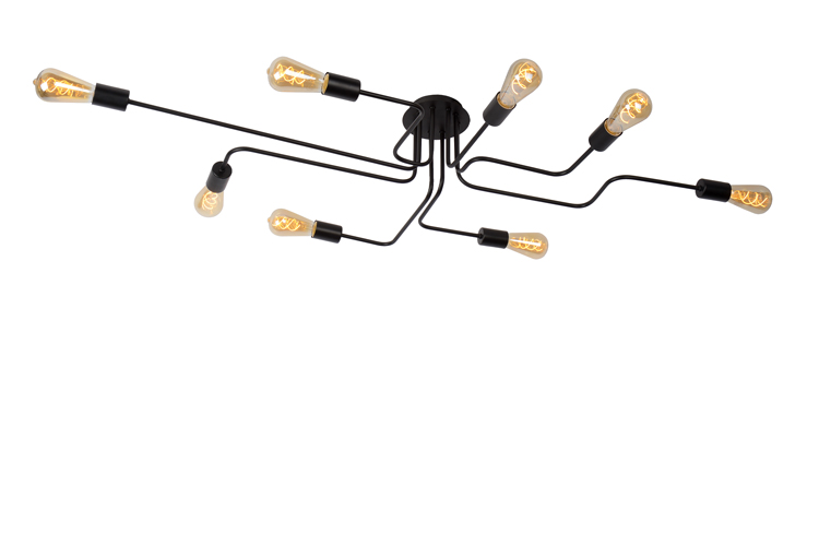 Plafonnier - noir - 80x150x20cm - dimmable - 8xE27 - 40W