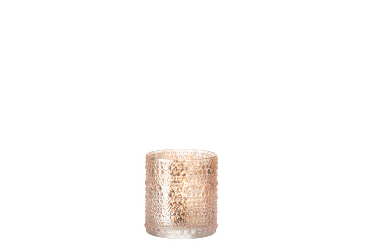theelichthouder bolletjes roze glas H8 cm