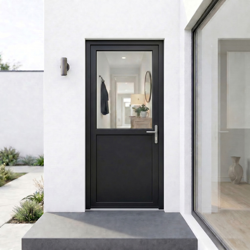 Buitendeur halfglas PVC 3 dubbel helder glas zwart/wit rechtstrekkend op maat