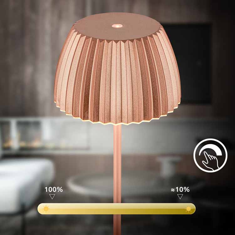 Tafellamp Veluna - koper - 36.5cm - dimbaar - LED - 2W - 2700K - IP44 - USB