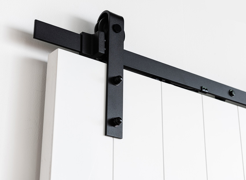 Porte coulissante simple à peindre complète Titus 93x211,5cm + rail robuste noir + guide mural