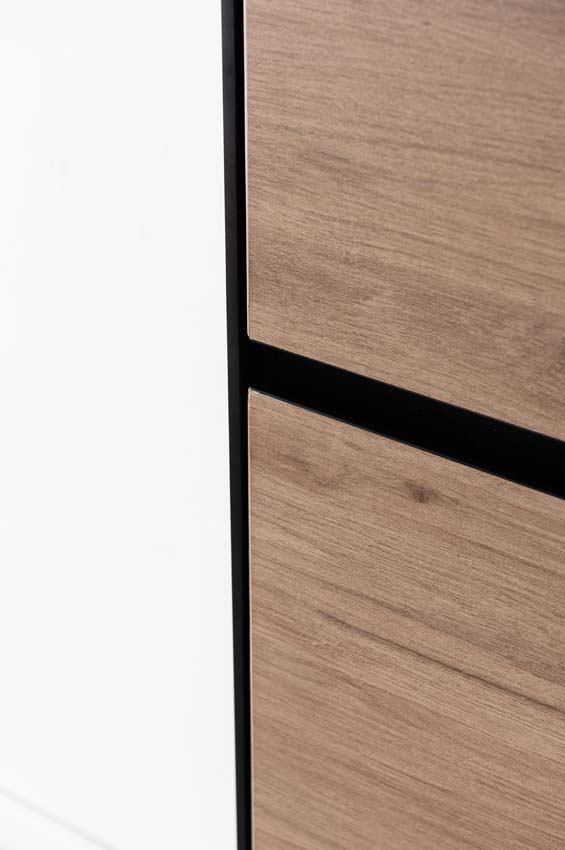 Meuble de salle de bains Molly chêne suspendu avec lavabo double noir mat 120cm
