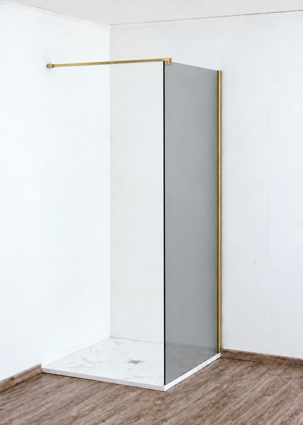 Paroi de douche à l'italienne Anais verre gris avec kit de profilés doré 137x200cm
