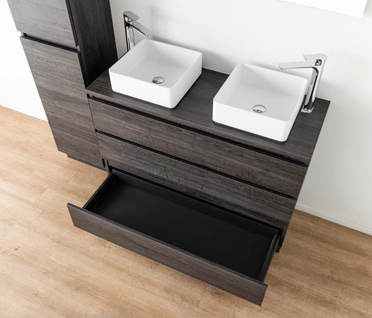 Meuble de salle de bain Dotan chêne foncé 1200 mm à poser tablette melamine