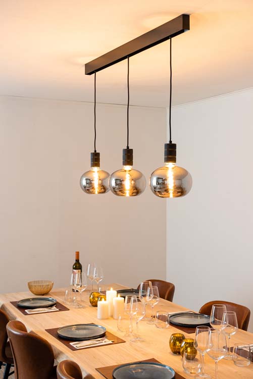 Rail lumineux design Béa noir set 1,2m 3 lustres Pomme Smoke E27 3x4W