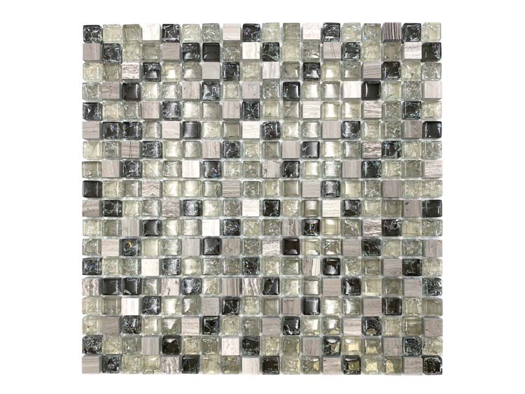 Mozaïek Crystal+ Mix grijsgroen glanzend 30,5x30,5cm